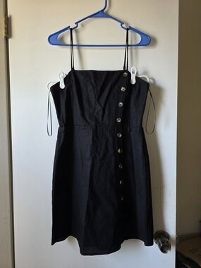 nine britton Black Spaghetti-Strap Button Mini Dress